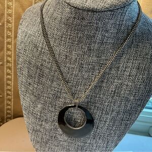 Adjustable Triple Silvertone Chain with Black Enamel Pendant